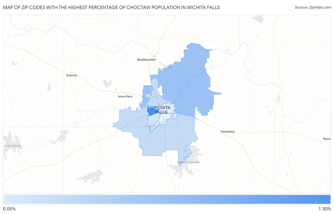 Zip Codes with the Highest Percentage of Choctaw Population in Wichita Falls Map