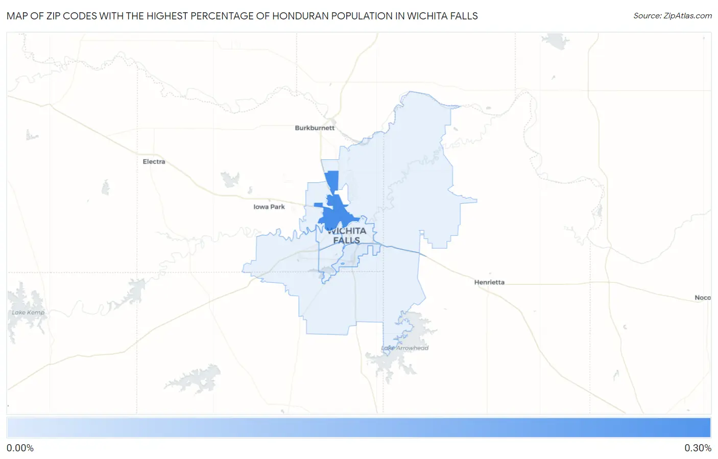 Zip Codes with the Highest Percentage of Honduran Population in Wichita Falls Map