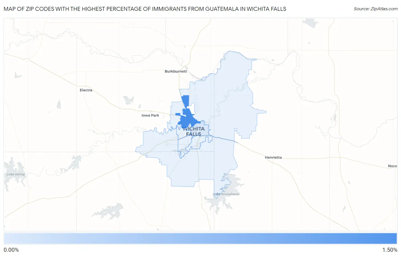 Zip Codes with the Highest Percentage of Immigrants from Guatemala in Wichita Falls Map