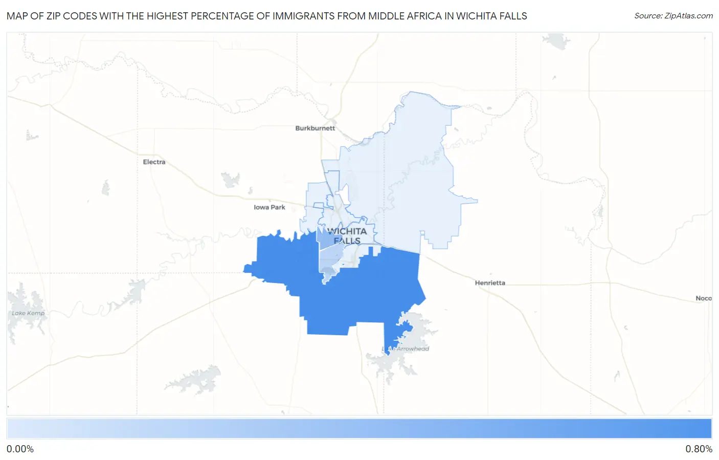 Zip Codes with the Highest Percentage of Immigrants from Middle Africa in Wichita Falls Map