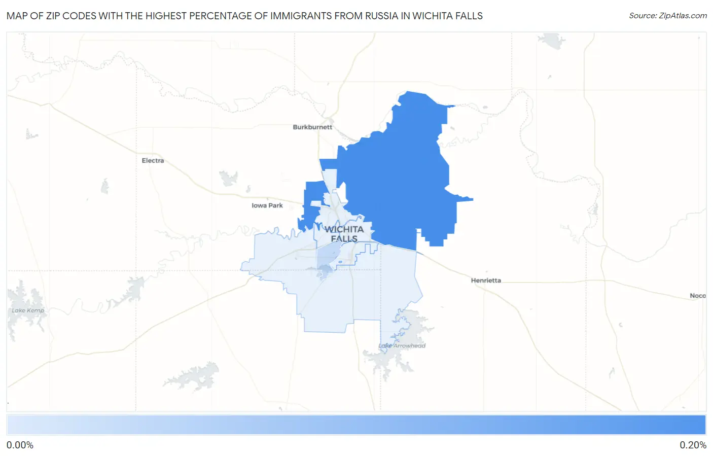 Zip Codes with the Highest Percentage of Immigrants from Russia in Wichita Falls Map