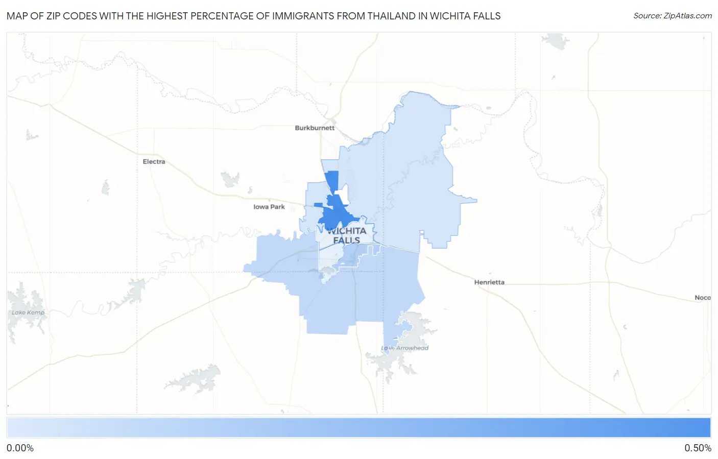 Zip Codes with the Highest Percentage of Immigrants from Thailand in Wichita Falls Map