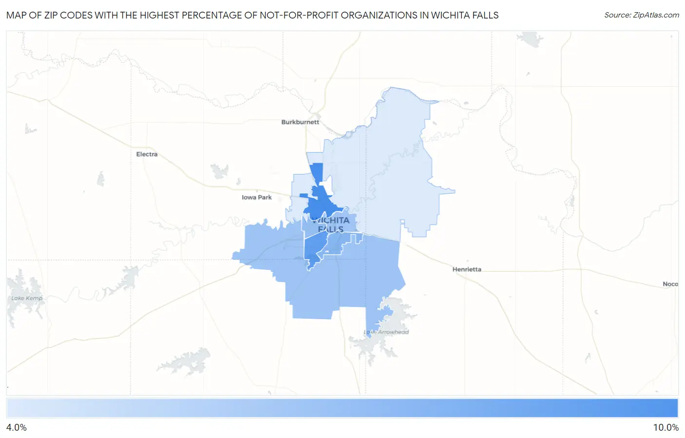 Zip Codes with the Highest Percentage of Not-for-profit Organizations in Wichita Falls Map