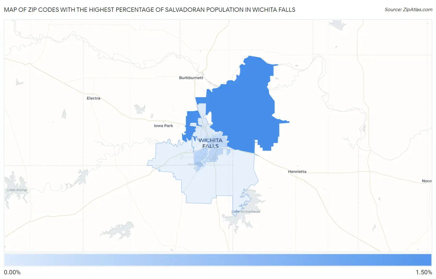 Zip Codes with the Highest Percentage of Salvadoran Population in Wichita Falls Map