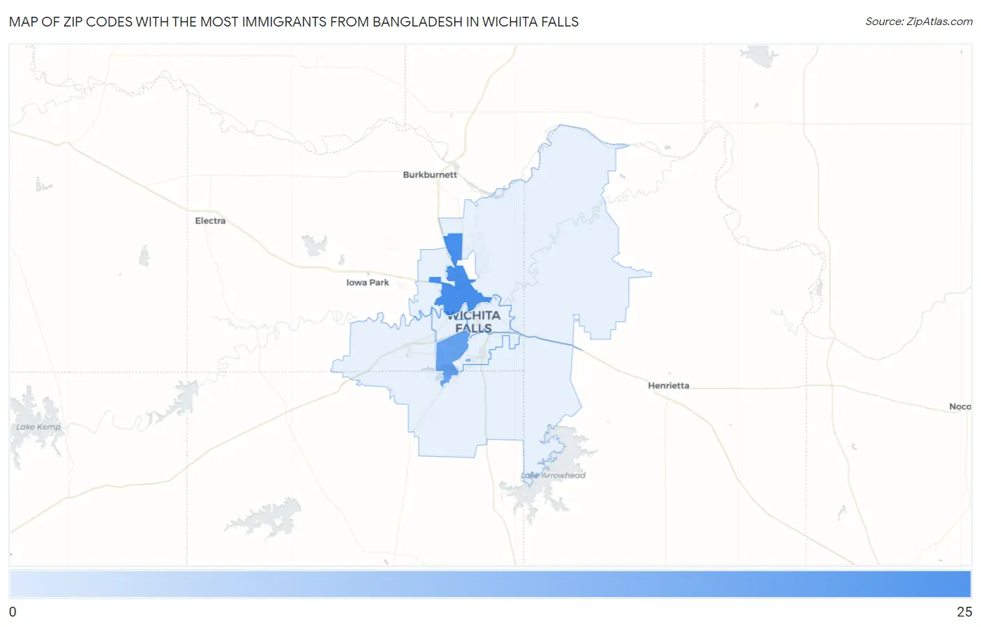 Zip Codes with the Most Immigrants from Bangladesh in Wichita Falls Map