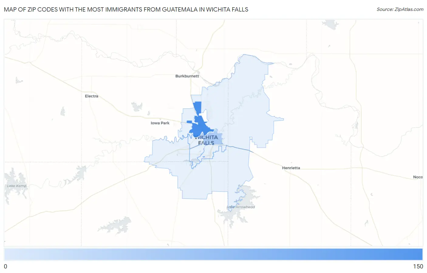 Zip Codes with the Most Immigrants from Guatemala in Wichita Falls Map