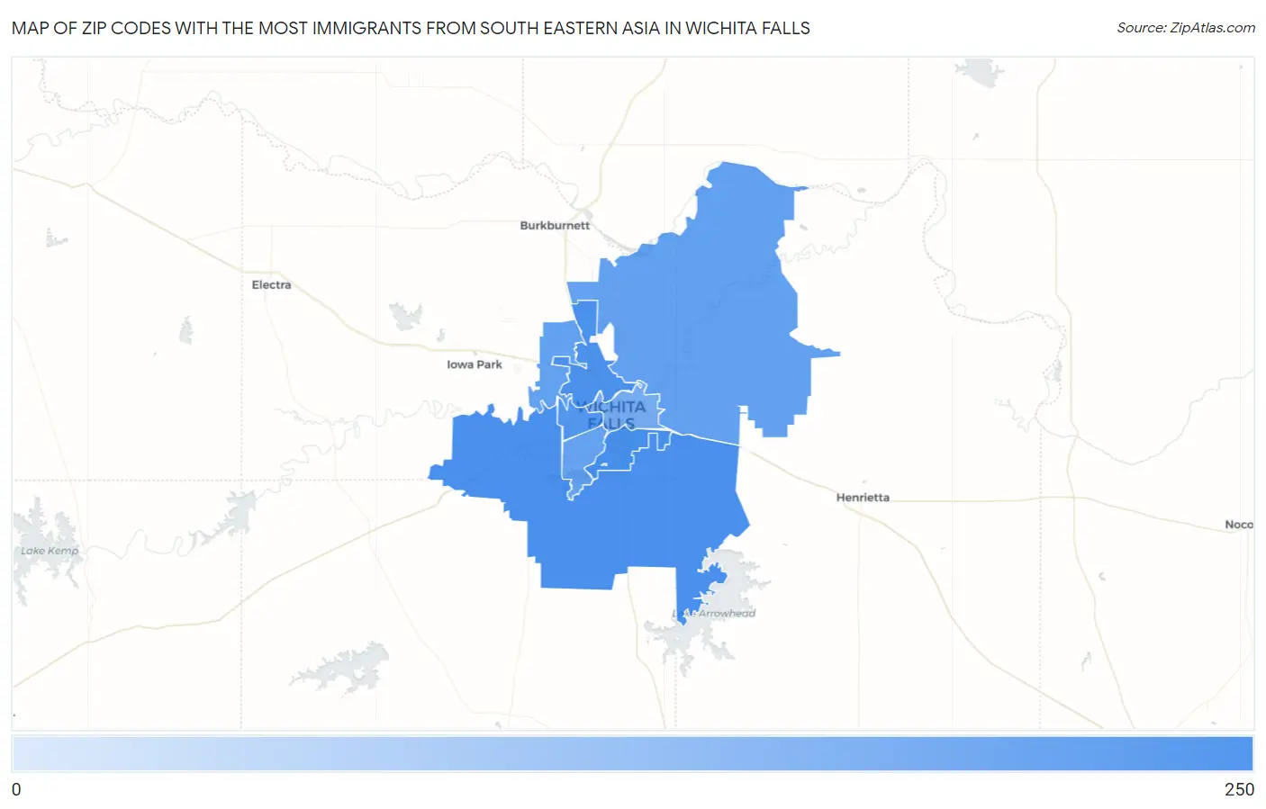 Zip Codes with the Most Immigrants from South Eastern Asia in Wichita Falls Map