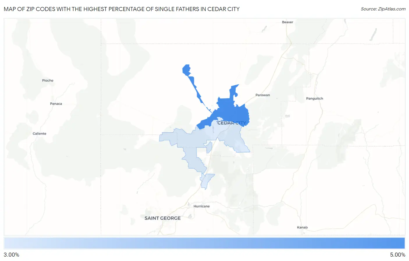 Zip Codes with the Highest Percentage of Single Fathers in Cedar City Map