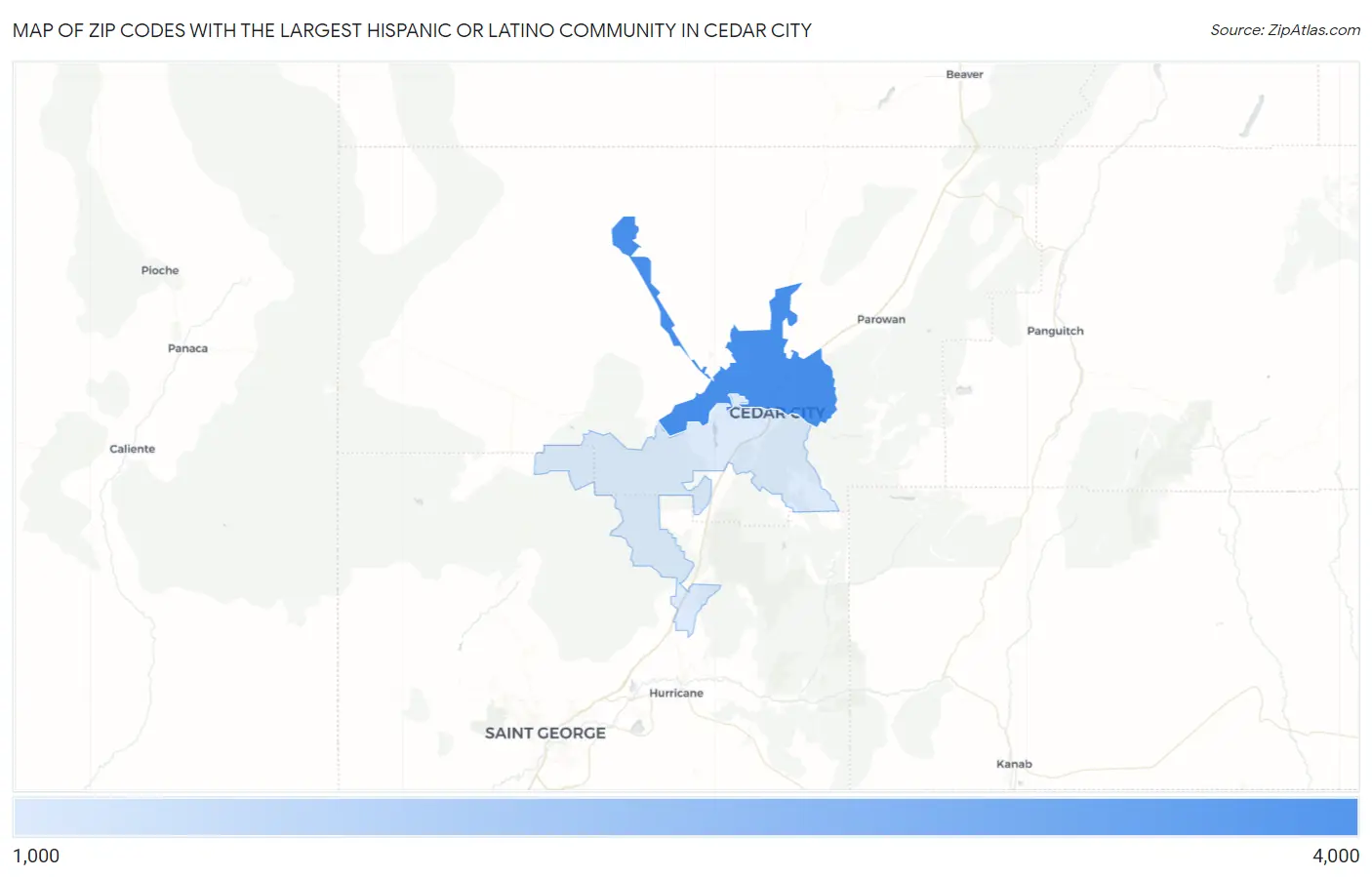 Zip Codes with the Largest Hispanic or Latino Community in Cedar City Map