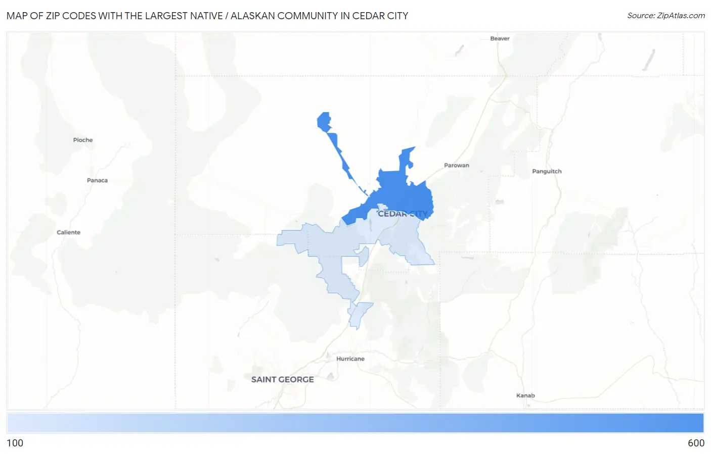 Zip Codes with the Largest Native / Alaskan Community in Cedar City Map