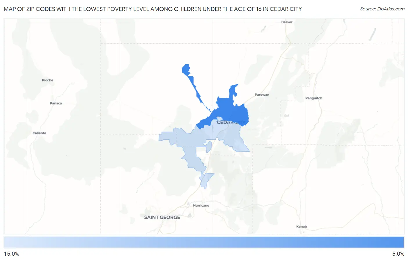 Zip Codes with the Lowest Poverty Level Among Children Under the Age of 16 in Cedar City Map