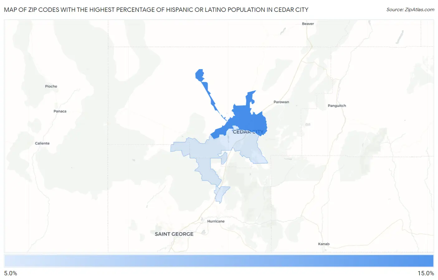Zip Codes with the Highest Percentage of Hispanic or Latino Population in Cedar City Map