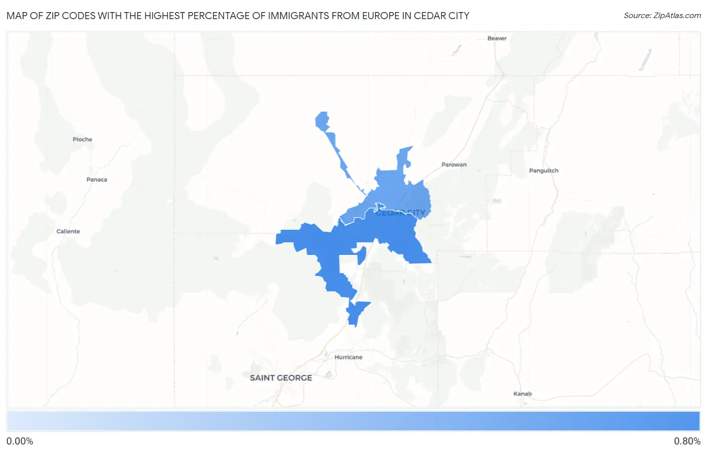 Zip Codes with the Highest Percentage of Immigrants from Europe in Cedar City Map