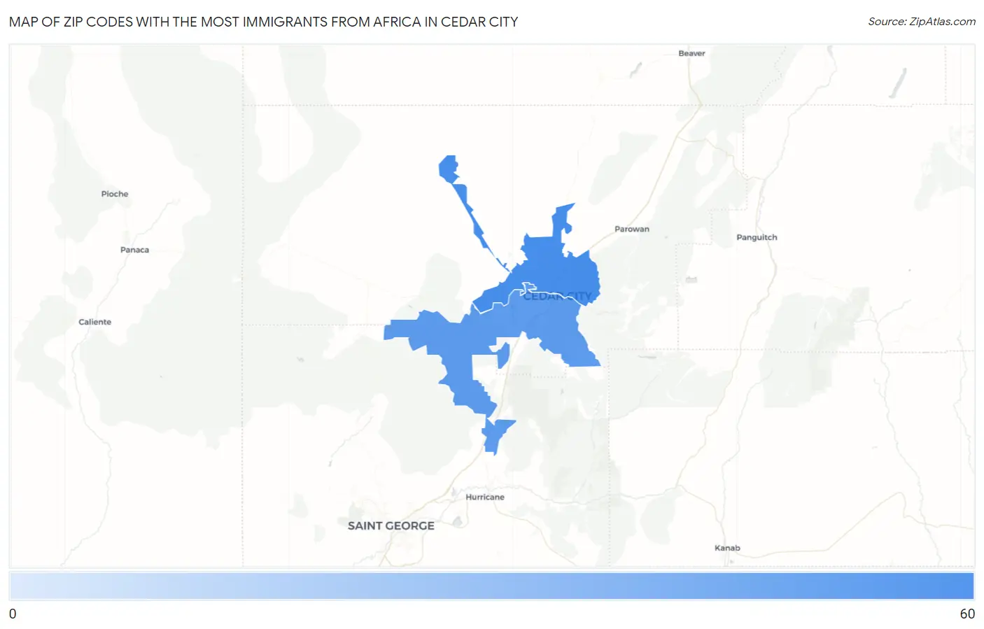 Zip Codes with the Most Immigrants from Africa in Cedar City Map