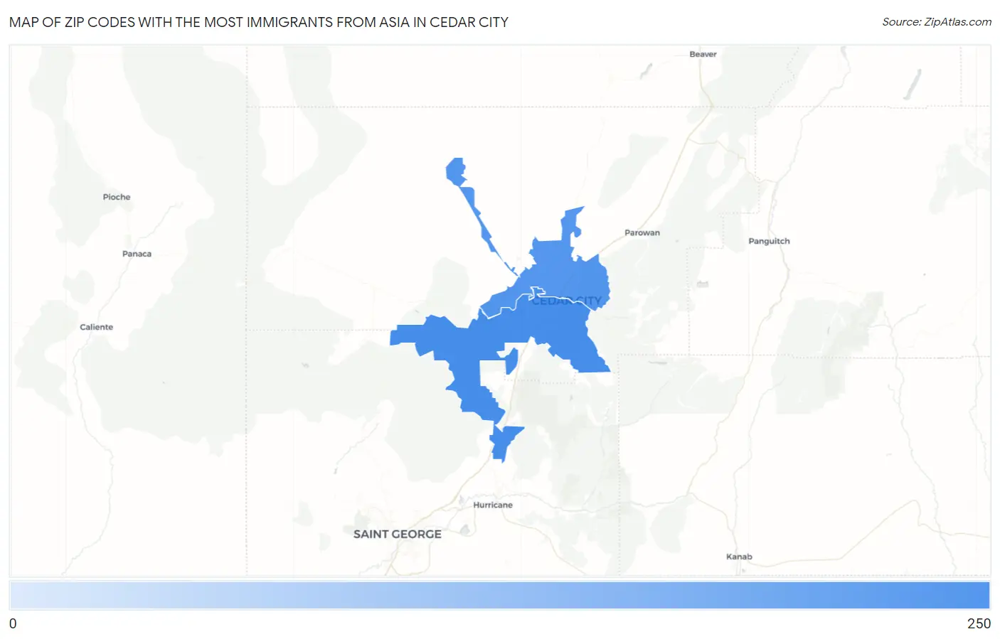 Zip Codes with the Most Immigrants from Asia in Cedar City Map