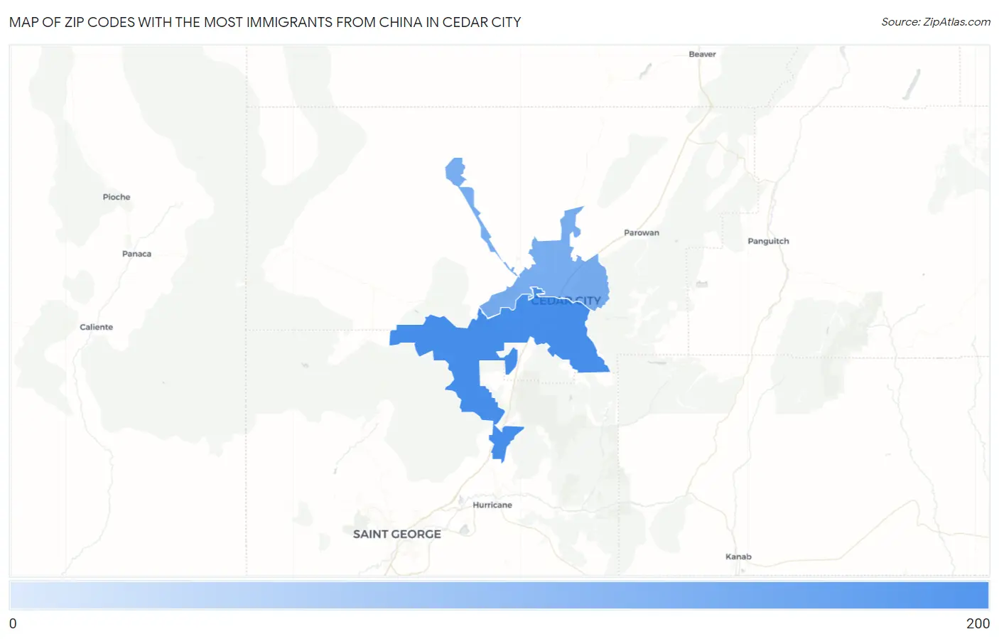 Zip Codes with the Most Immigrants from China in Cedar City Map