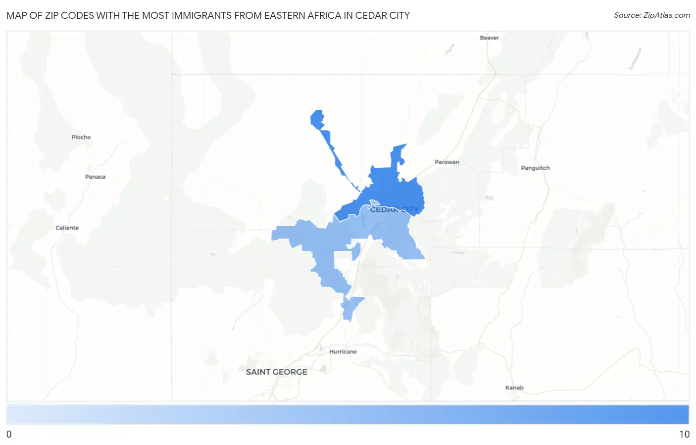 Zip Codes with the Most Immigrants from Eastern Africa in Cedar City Map