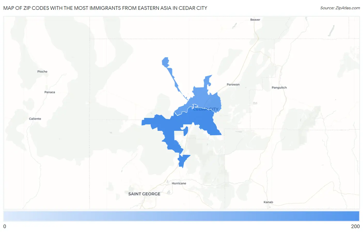 Zip Codes with the Most Immigrants from Eastern Asia in Cedar City Map