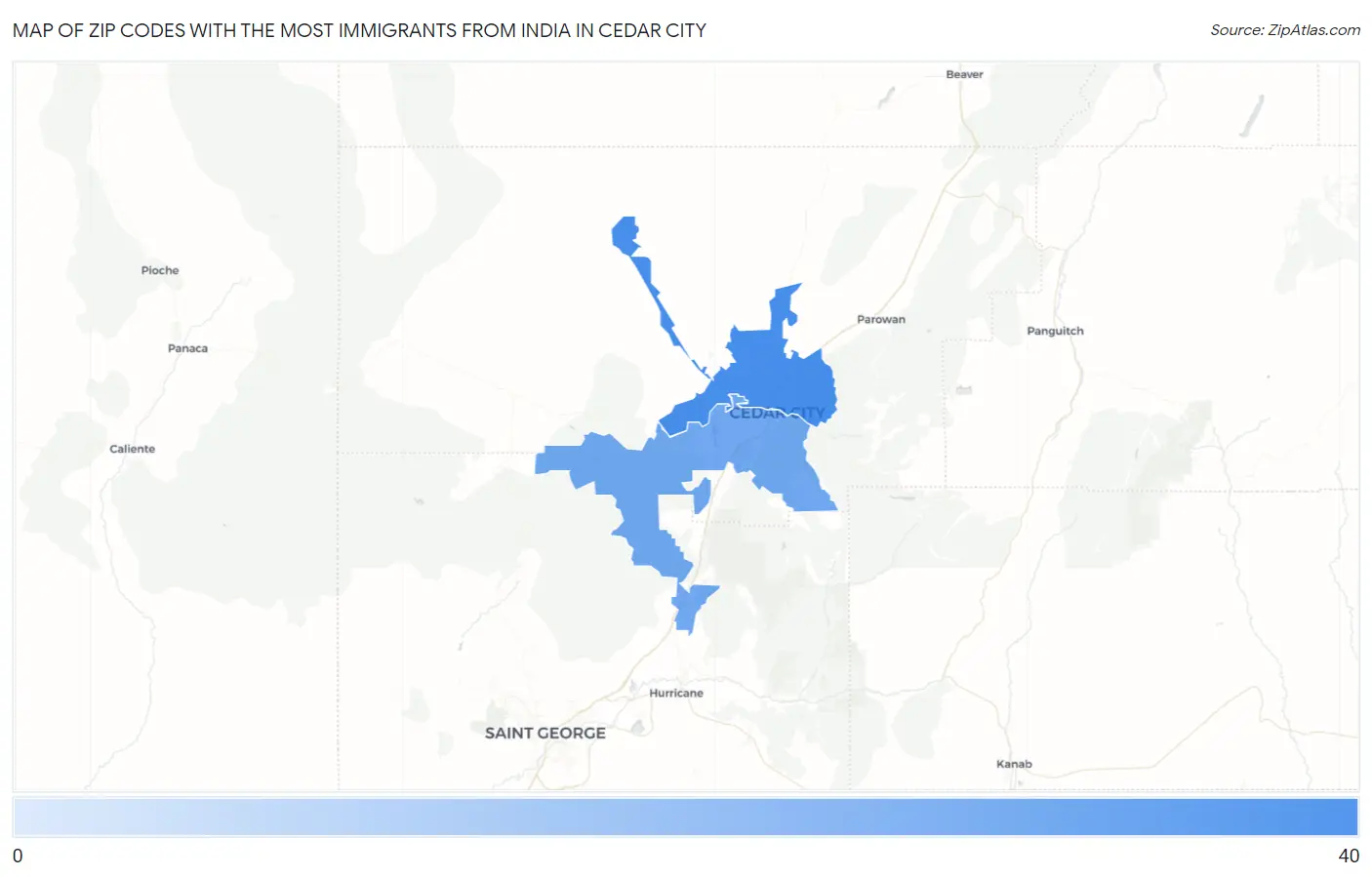 Zip Codes with the Most Immigrants from India in Cedar City Map