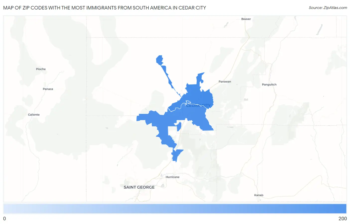 Zip Codes with the Most Immigrants from South America in Cedar City Map