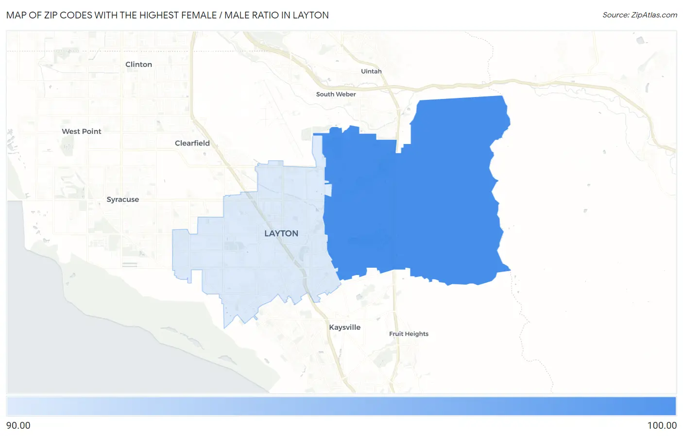 Zip Codes with the Highest Female / Male Ratio in Layton Map