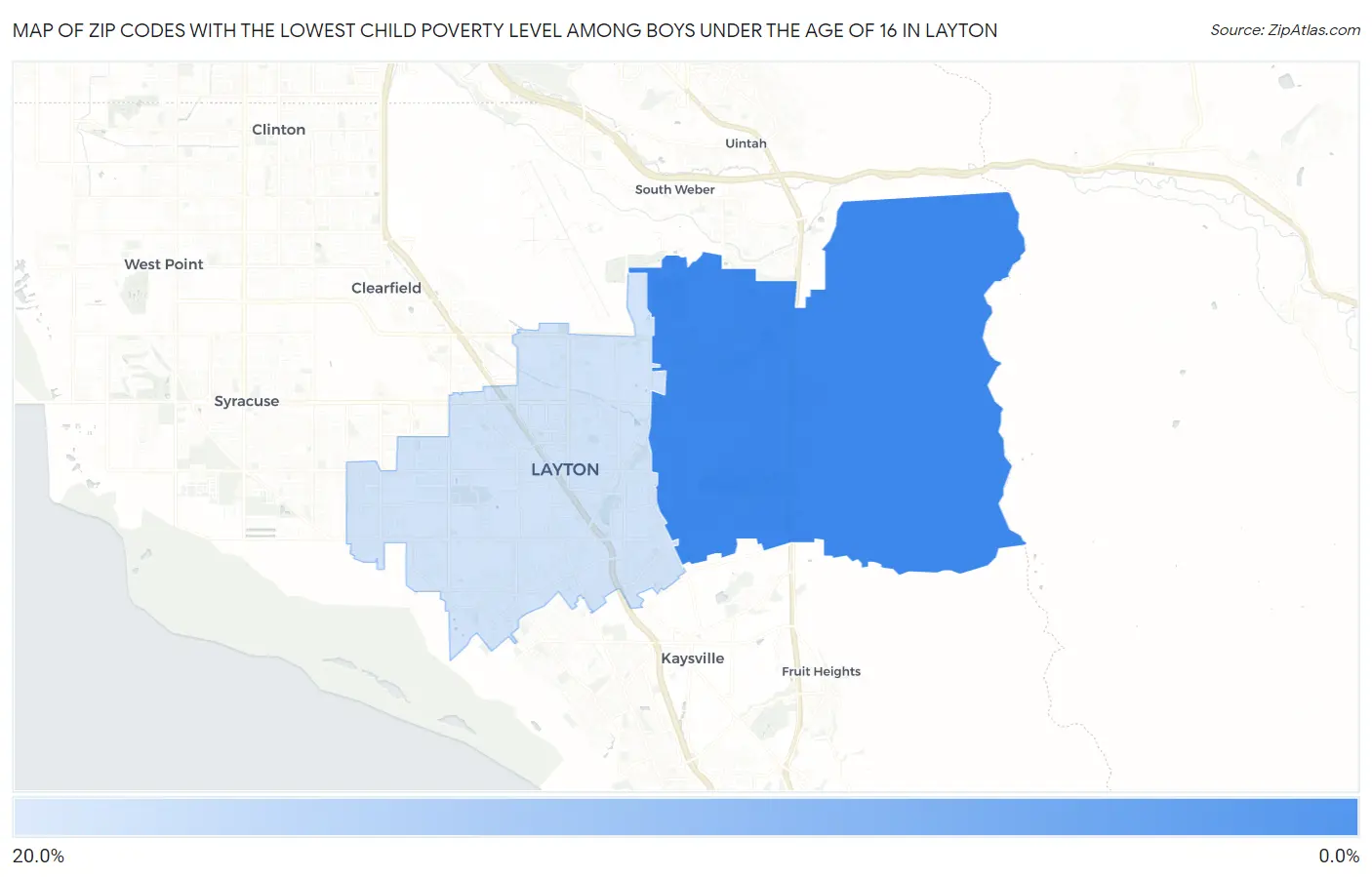 Zip Codes with the Lowest Child Poverty Level Among Boys Under the Age of 16 in Layton Map