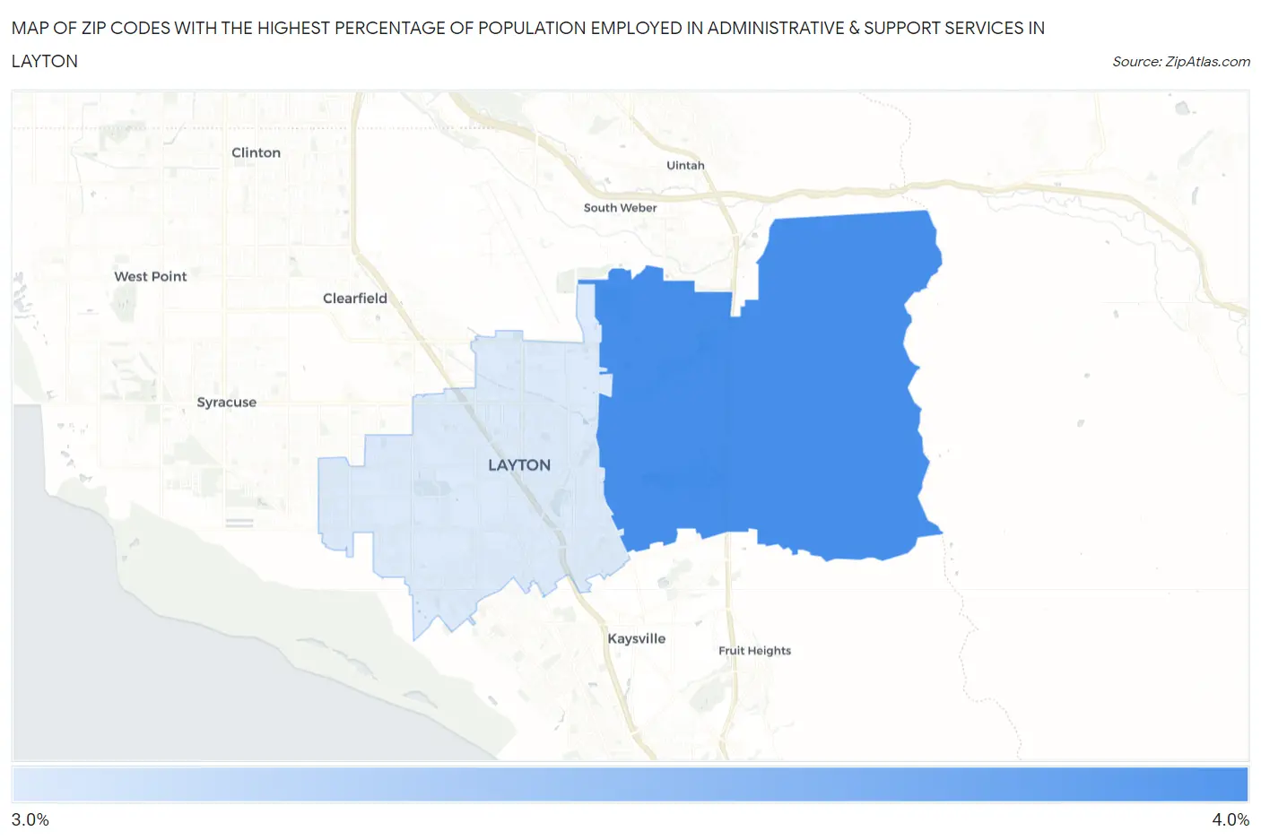 Zip Codes with the Highest Percentage of Population Employed in Administrative & Support Services in Layton Map