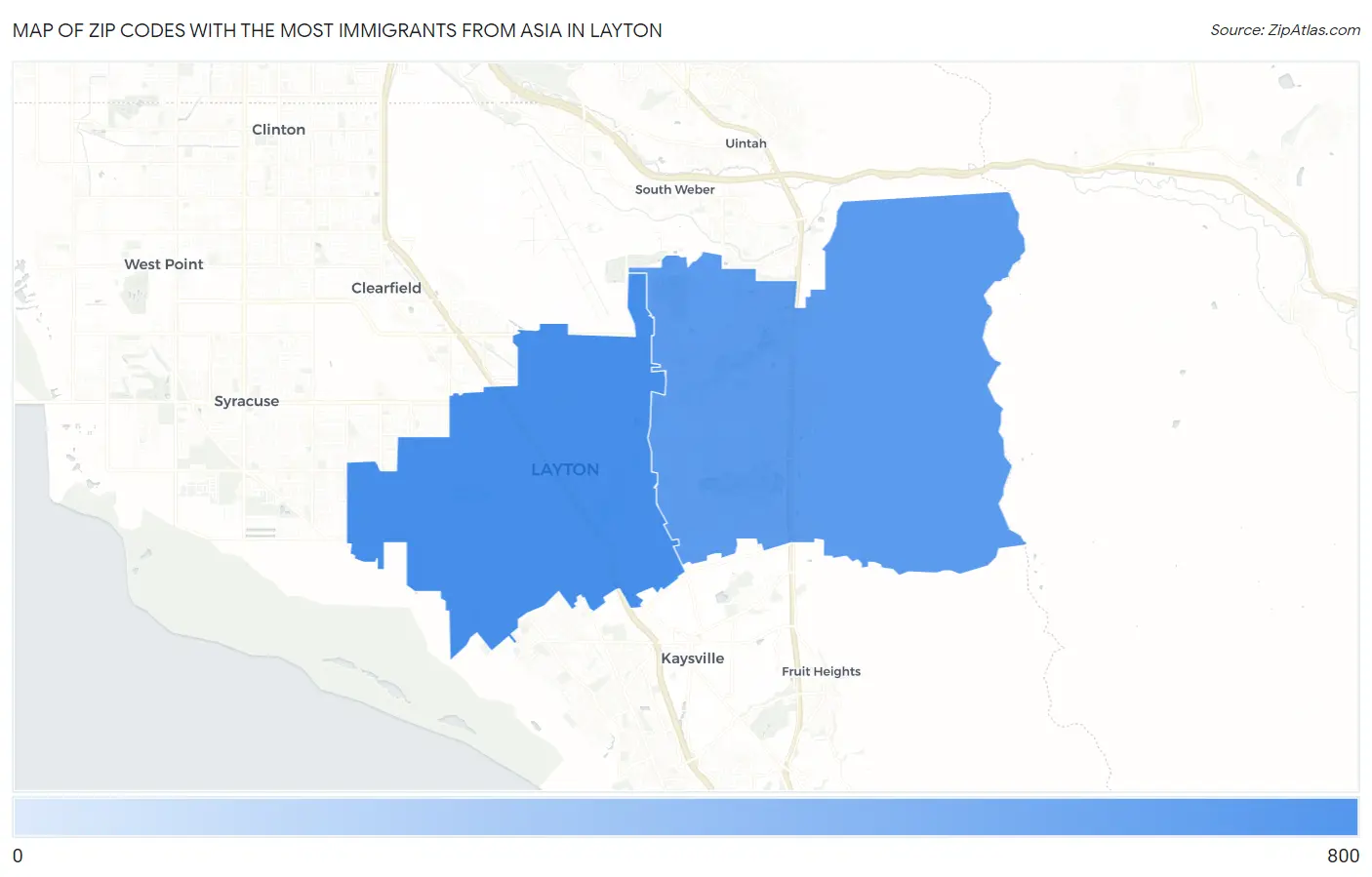 Zip Codes with the Most Immigrants from Asia in Layton Map