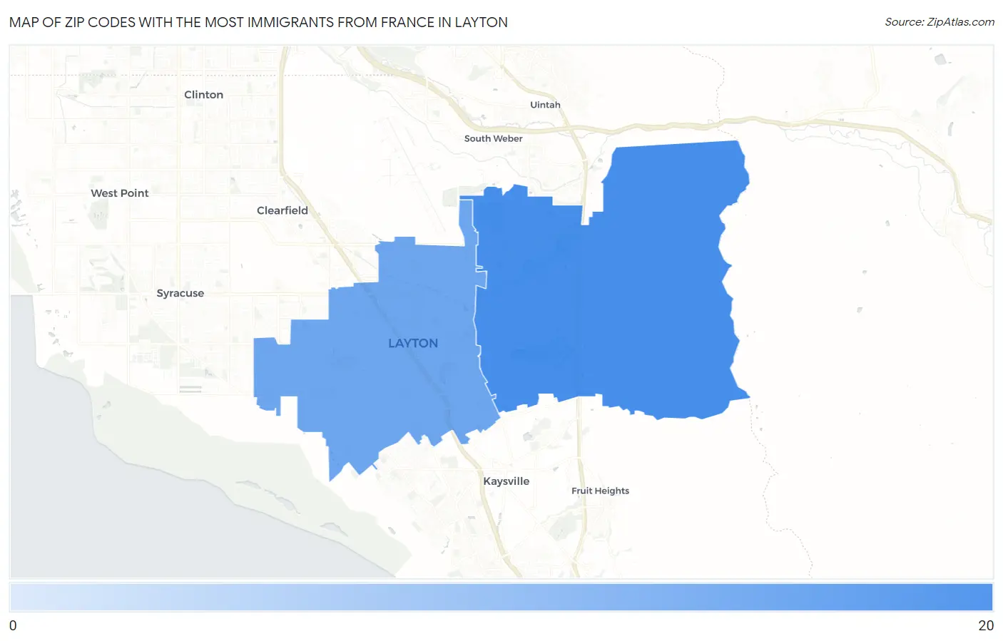 Zip Codes with the Most Immigrants from France in Layton Map
