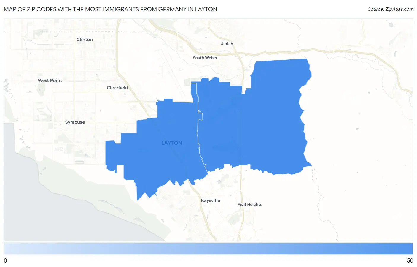 Zip Codes with the Most Immigrants from Germany in Layton Map