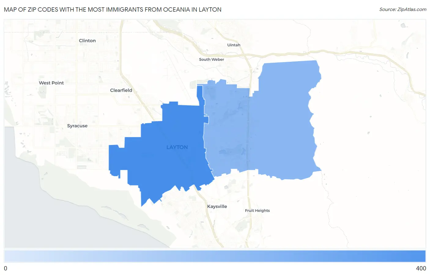 Zip Codes with the Most Immigrants from Oceania in Layton Map