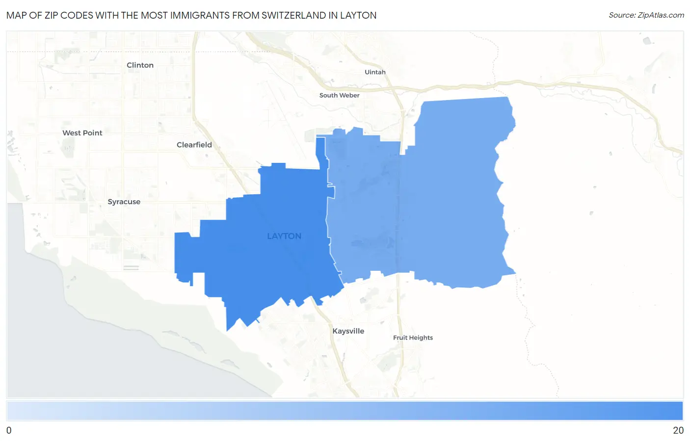 Zip Codes with the Most Immigrants from Switzerland in Layton Map