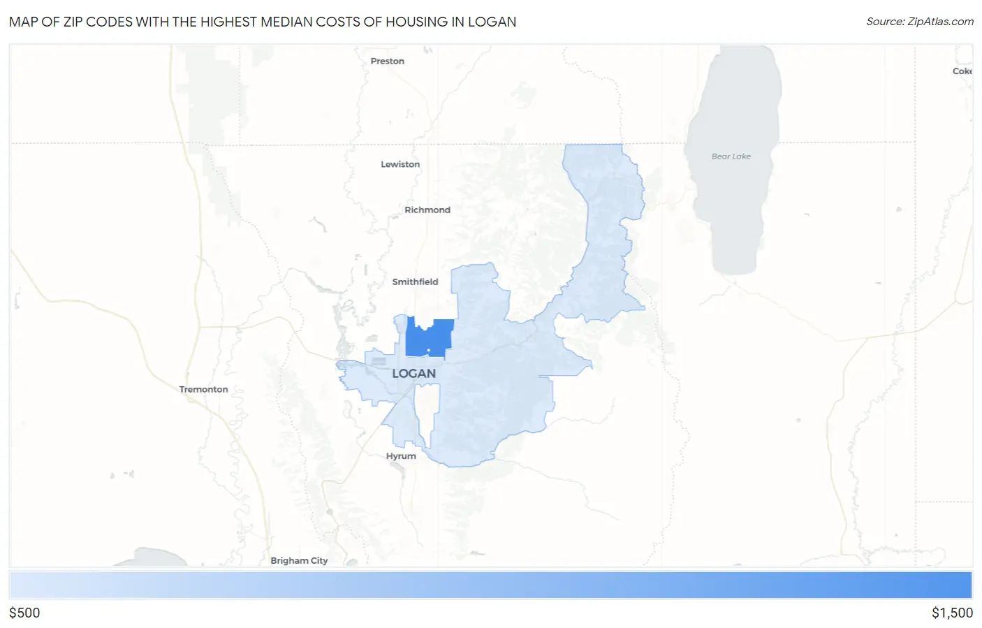Zip Codes with the Highest Median Costs of Housing in Logan Map