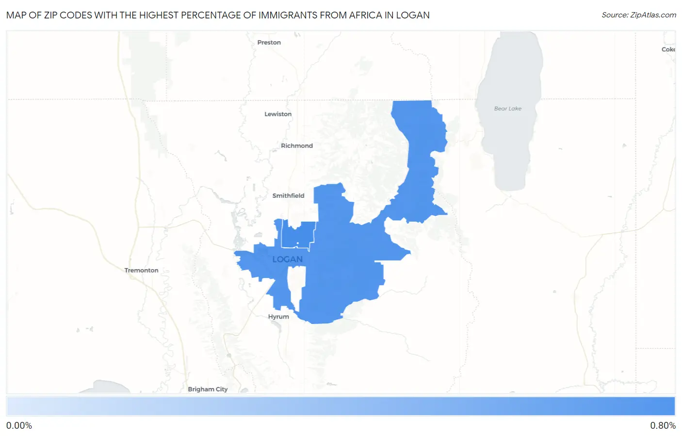Zip Codes with the Highest Percentage of Immigrants from Africa in Logan Map