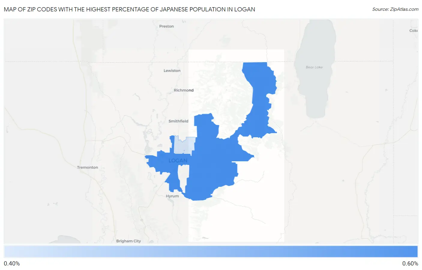 Zip Codes with the Highest Percentage of Japanese Population in Logan Map