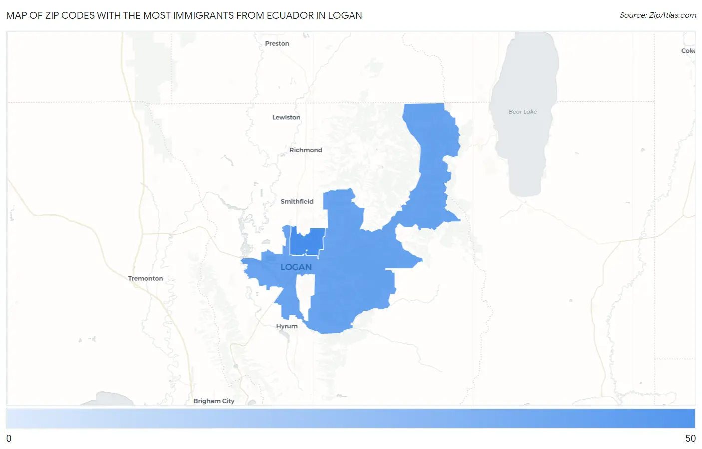 Zip Codes with the Most Immigrants from Ecuador in Logan Map
