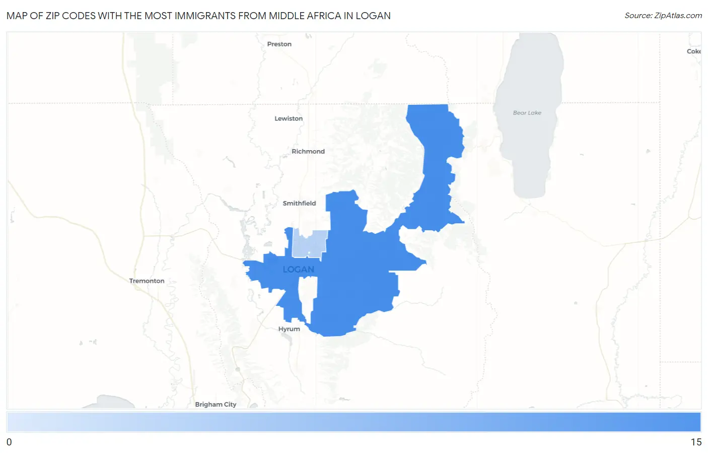 Zip Codes with the Most Immigrants from Middle Africa in Logan Map