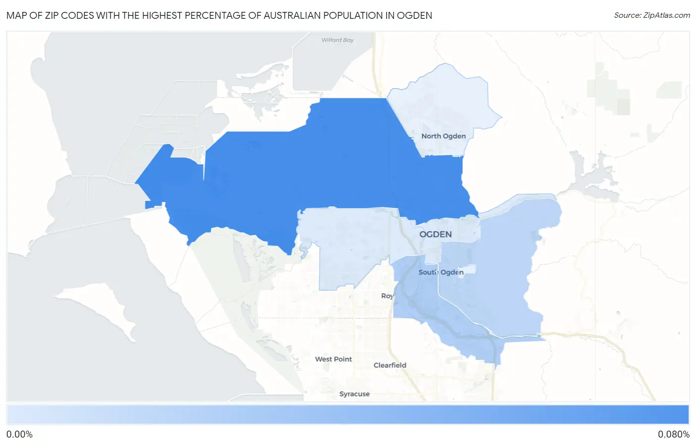 Zip Codes with the Highest Percentage of Australian Population in Ogden Map