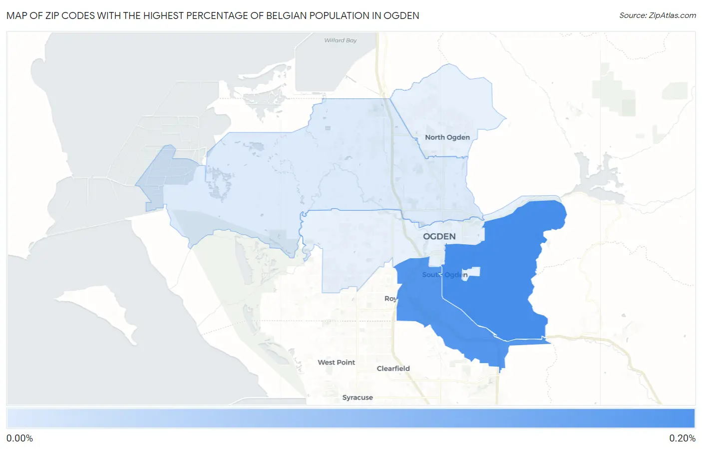 Zip Codes with the Highest Percentage of Belgian Population in Ogden Map