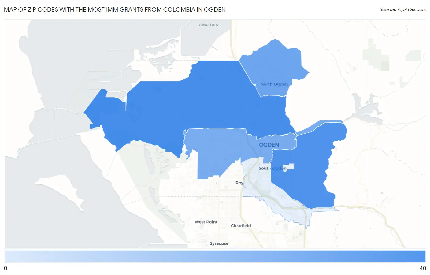 Zip Codes with the Most Immigrants from Colombia in Ogden Map