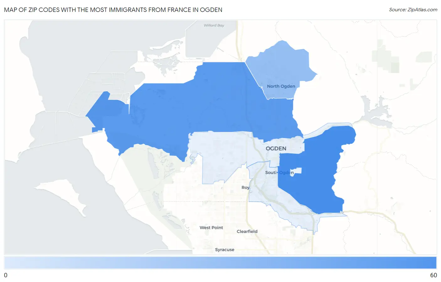 Zip Codes with the Most Immigrants from France in Ogden Map