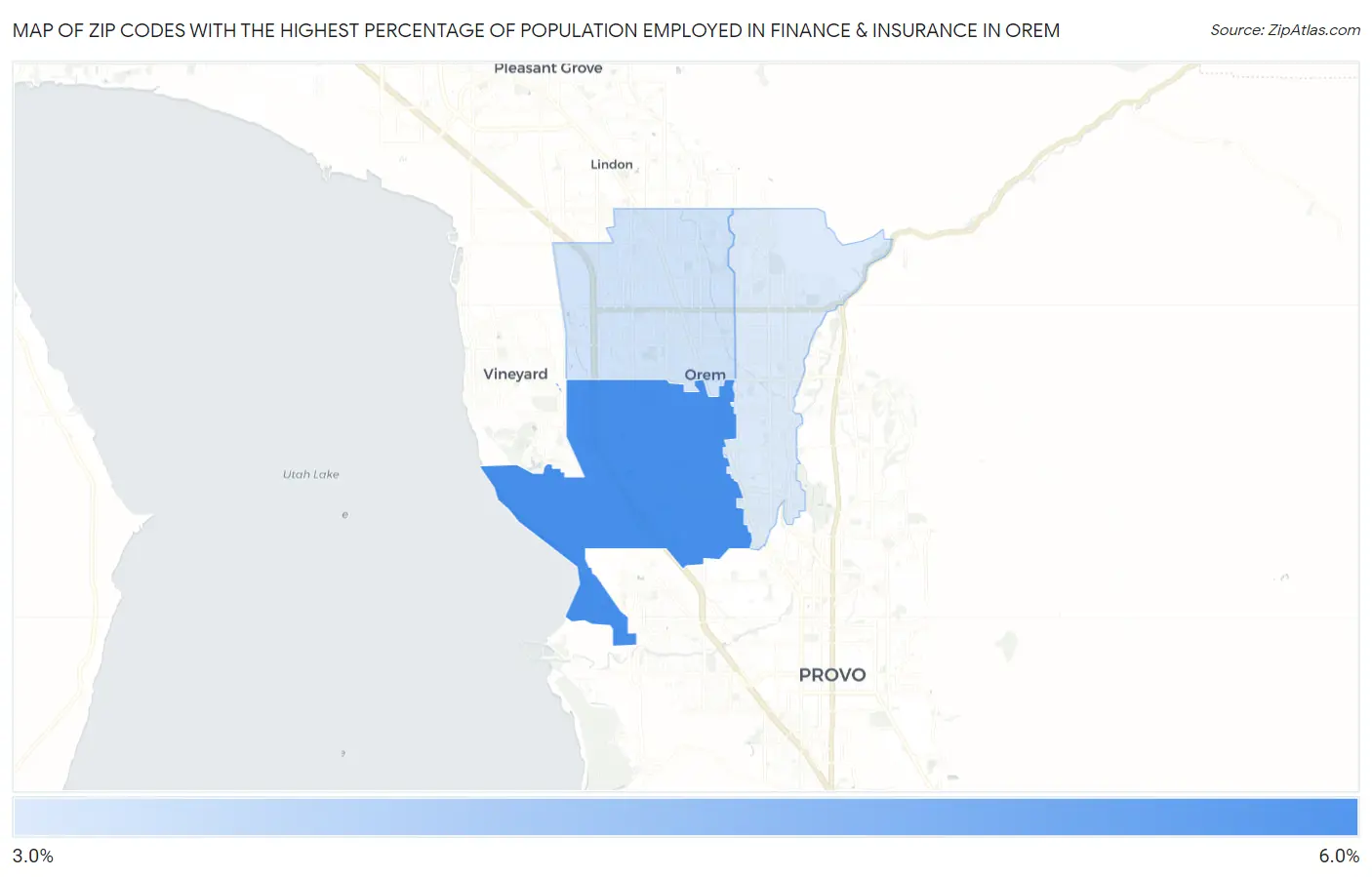 Zip Codes with the Highest Percentage of Population Employed in Finance & Insurance in Orem Map