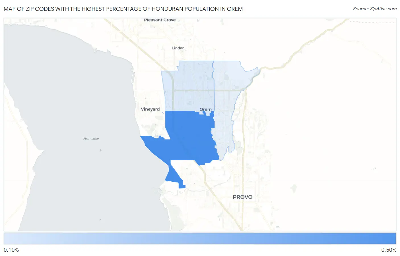 Zip Codes with the Highest Percentage of Honduran Population in Orem Map