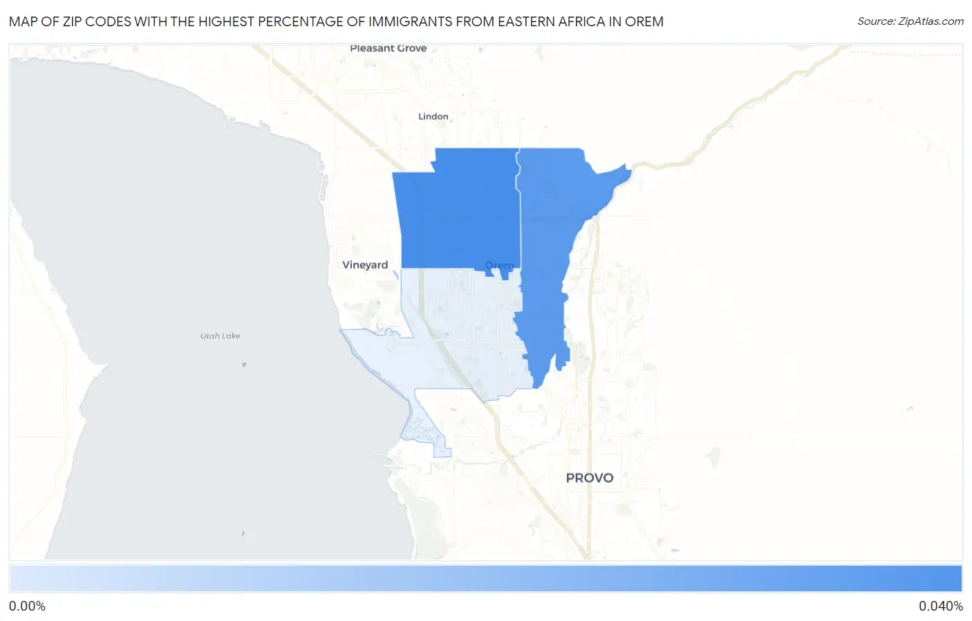 Zip Codes with the Highest Percentage of Immigrants from Eastern Africa in Orem Map