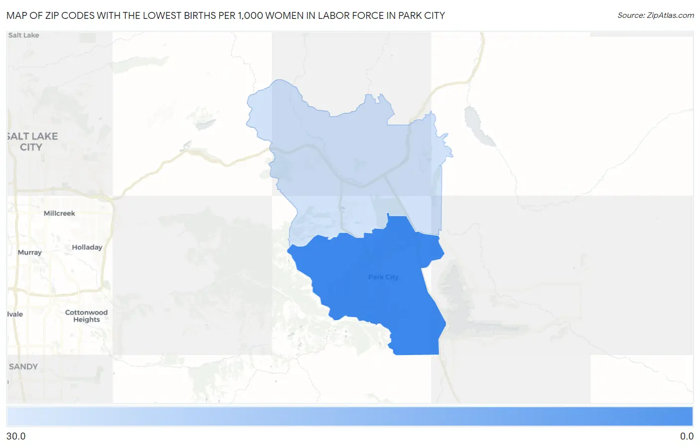 Zip Codes with the Lowest Births per 1,000 Women in Labor Force in Park City Map