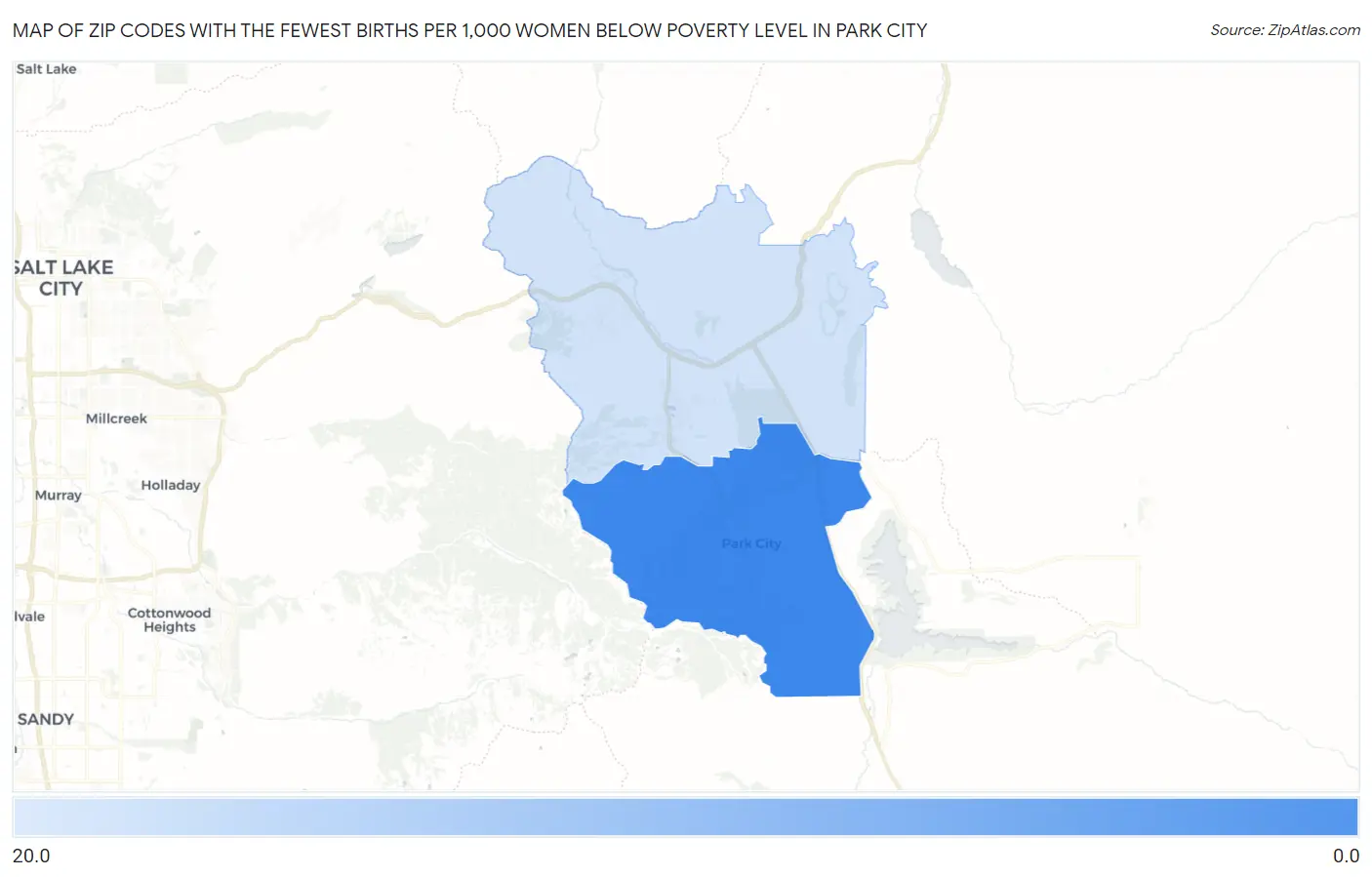 Zip Codes with the Fewest Births per 1,000 Women Below Poverty Level in Park City Map