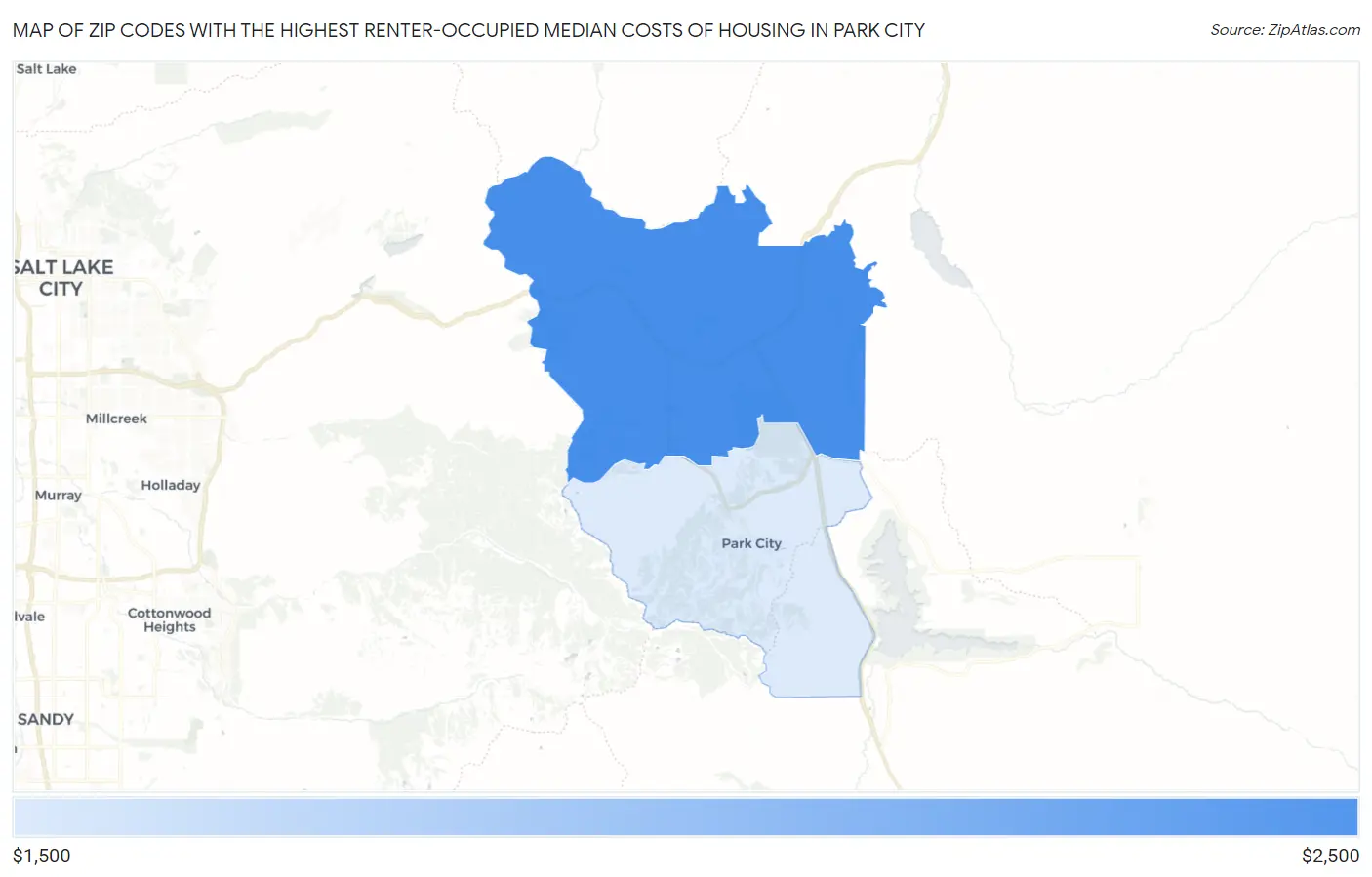 Zip Codes with the Highest Renter-Occupied Median Costs of Housing in Park City Map