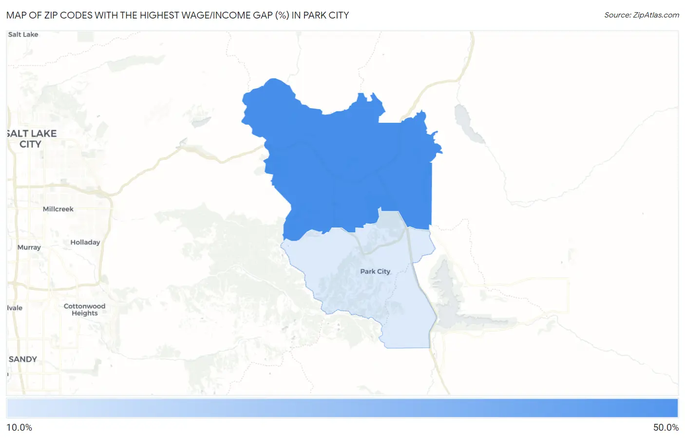 Zip Codes with the Highest Wage/Income Gap (%) in Park City Map