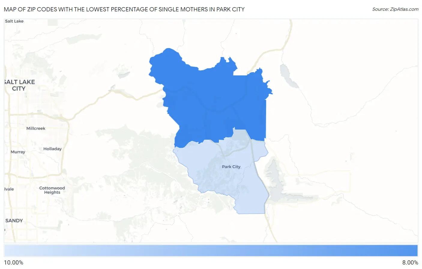 Zip Codes with the Lowest Percentage of Single Mothers in Park City Map