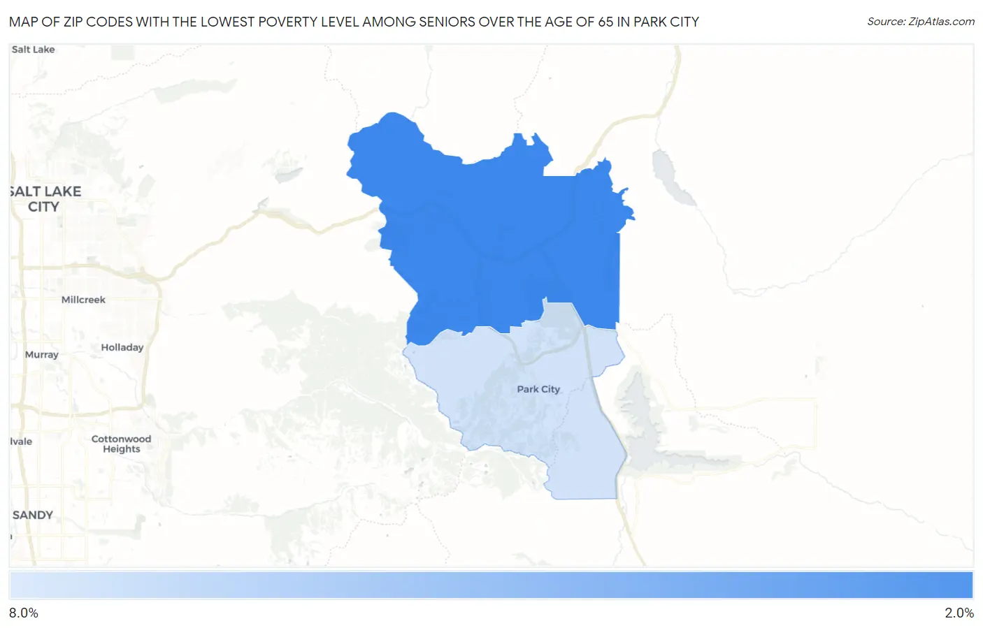 Zip Codes with the Lowest Poverty Level Among Seniors Over the Age of 65 in Park City Map